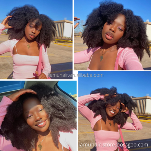 African Synthetic Ombre Glueless Cosplay Wig Lace Wig Short Afro  kinky curly  Hair Lace Front Wigs With Bangs
